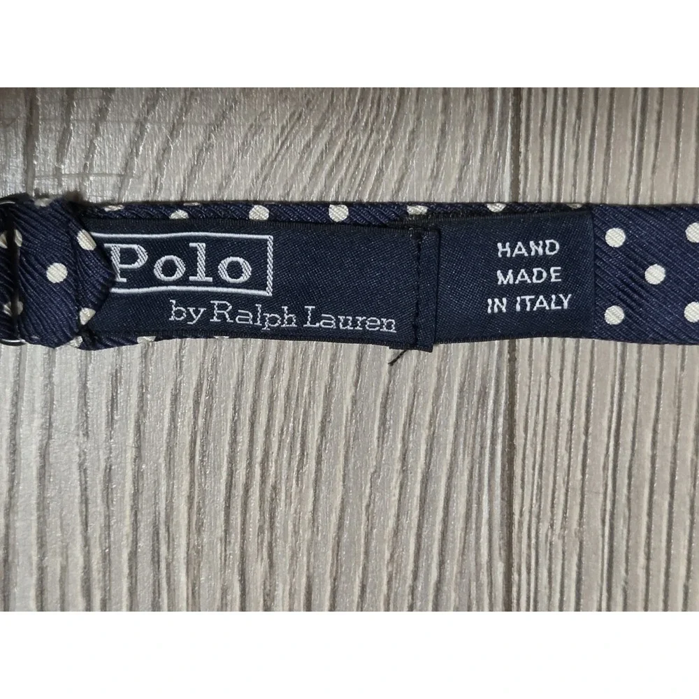 Vintage Polo Ralph Lauren Bow Tie Navy Blue /w White Polka Dots 100% Silk
